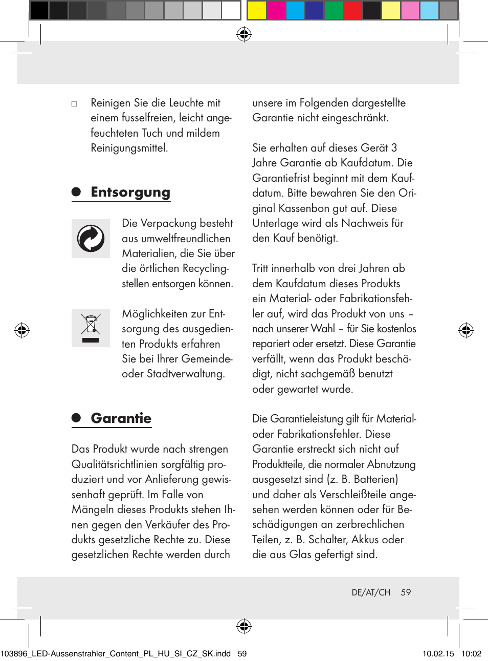 Entsorgung, Garantie | Livarno Z31710A, Z31710B User Manual | Page 59 / 63