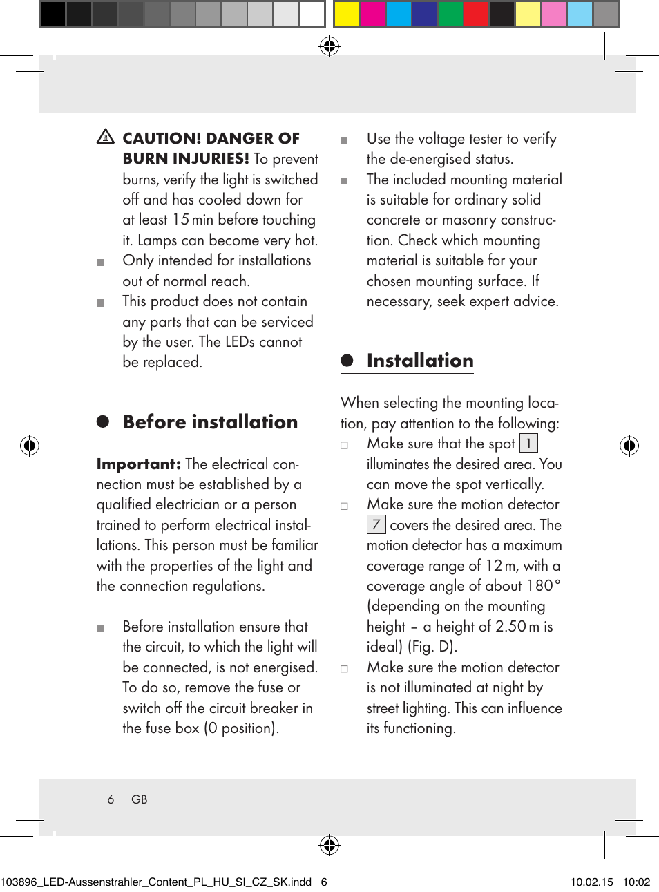 Before installation, Installation | Livarno Z31710A, Z31710B User Manual | Page 6 / 63