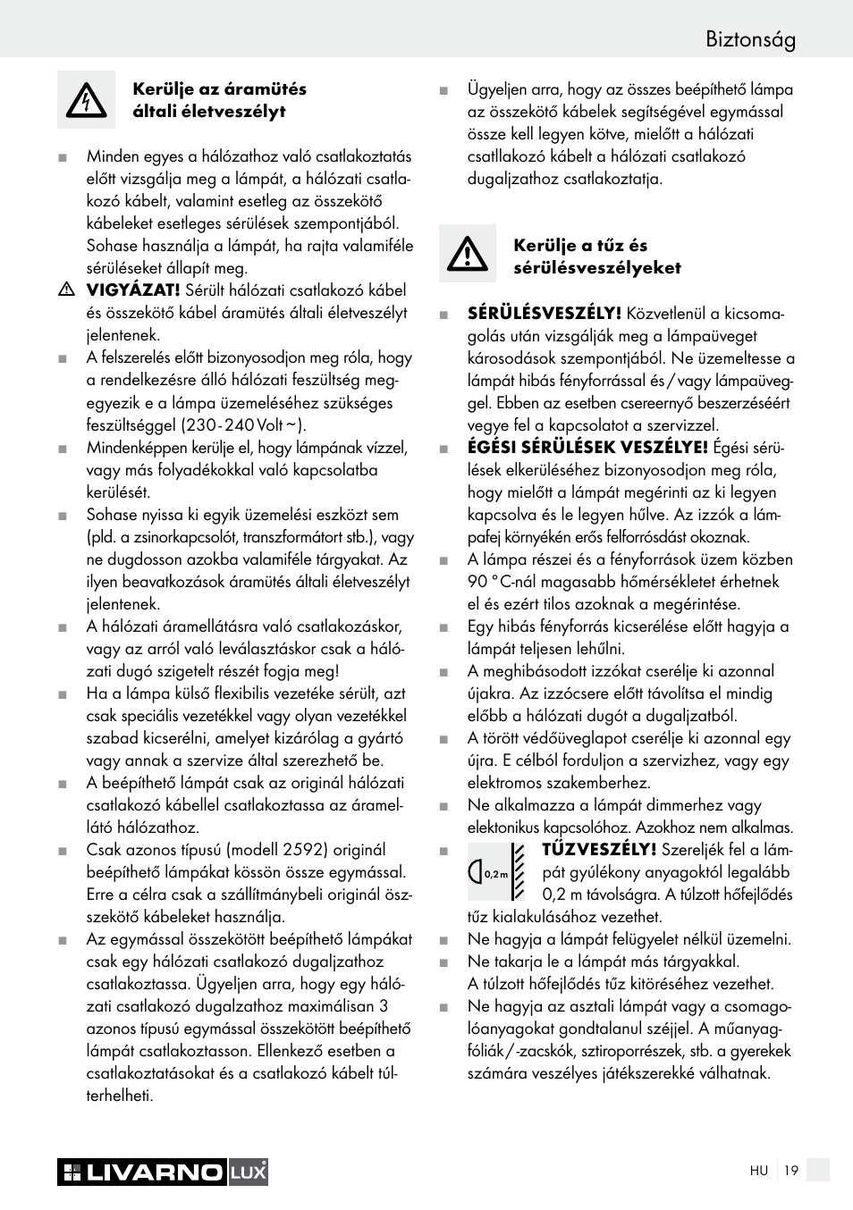 Biztonság | Livarno 2592/014L·2592/016L User Manual | Page 19 / 57