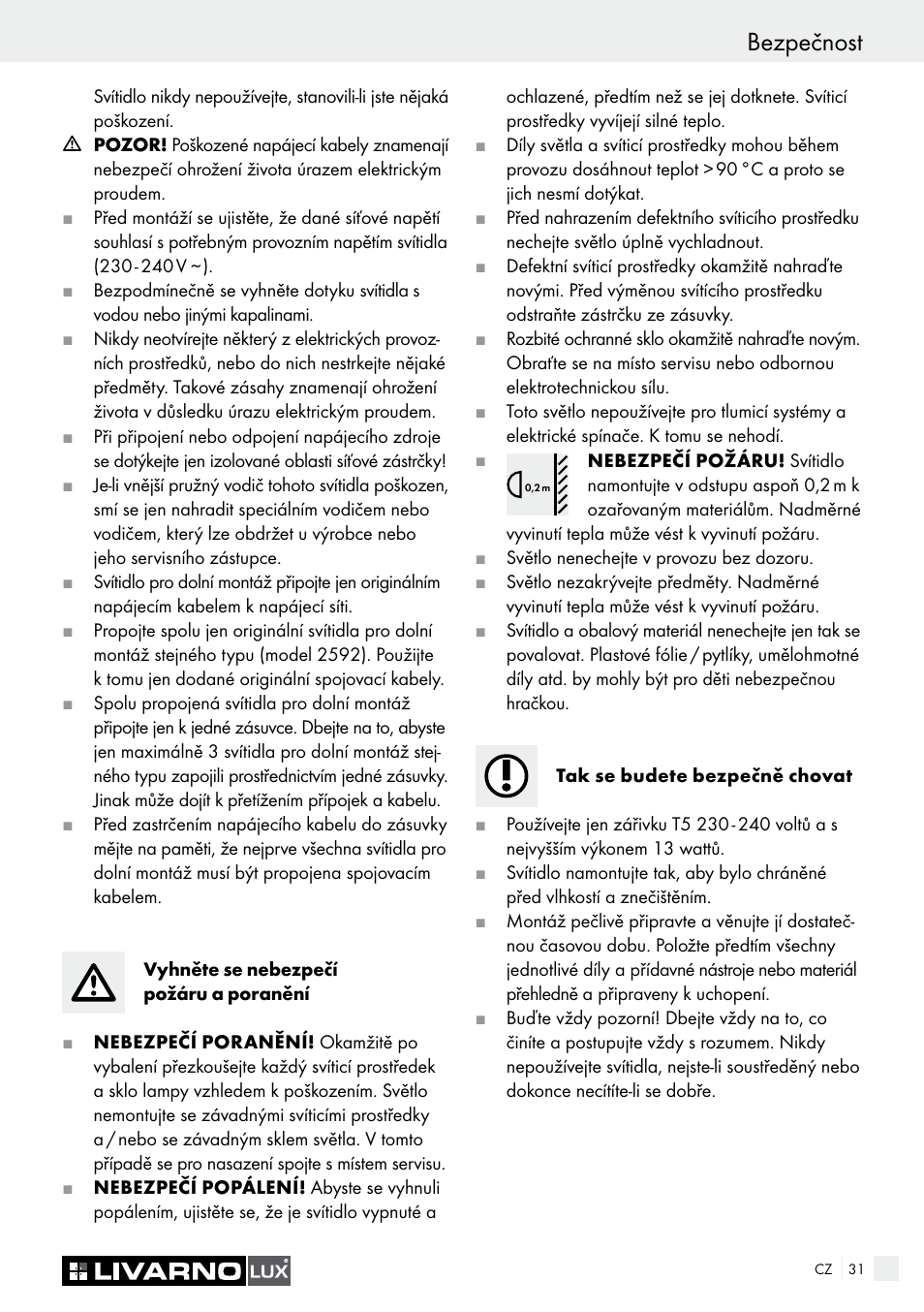 Bezpečnost | Livarno 2592/014L·2592/016L User Manual | Page 31 / 57
