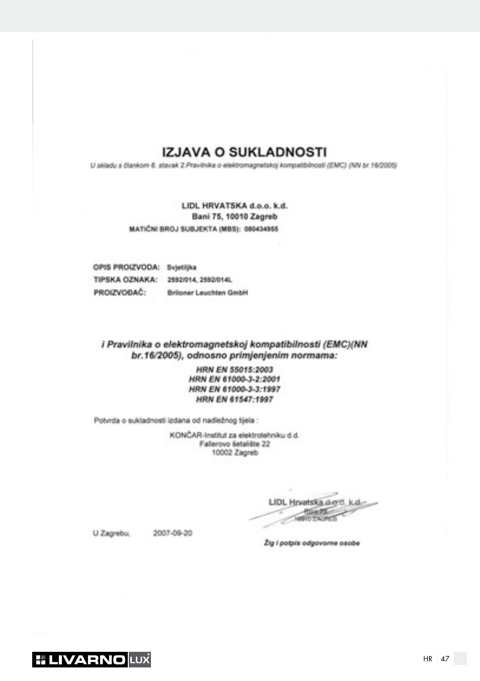 Livarno 2592/014L·2592/016L User Manual | Page 47 / 57