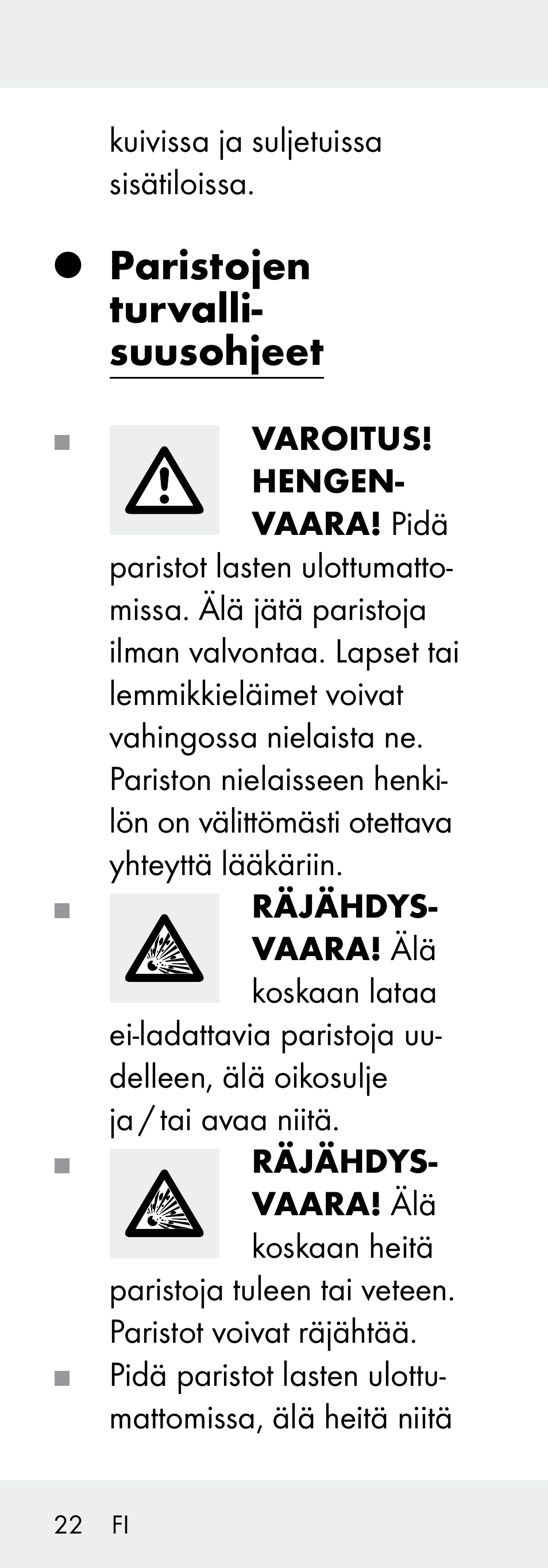 Paristojen turvalli- suusohjeet | Livarno 102738-14-01/ 102738-14-02 User Manual | Page 22 / 102
