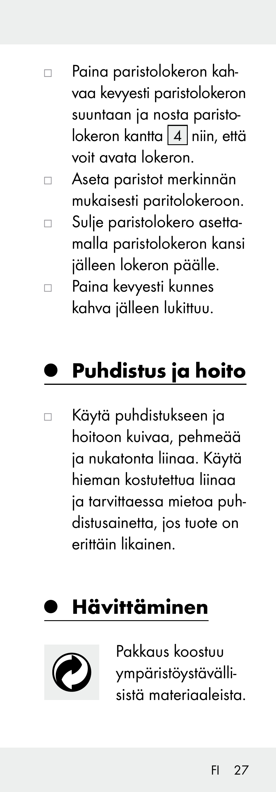 Puhdistus ja hoito, Hävittäminen | Livarno 102738-14-01/ 102738-14-02 User Manual | Page 27 / 102