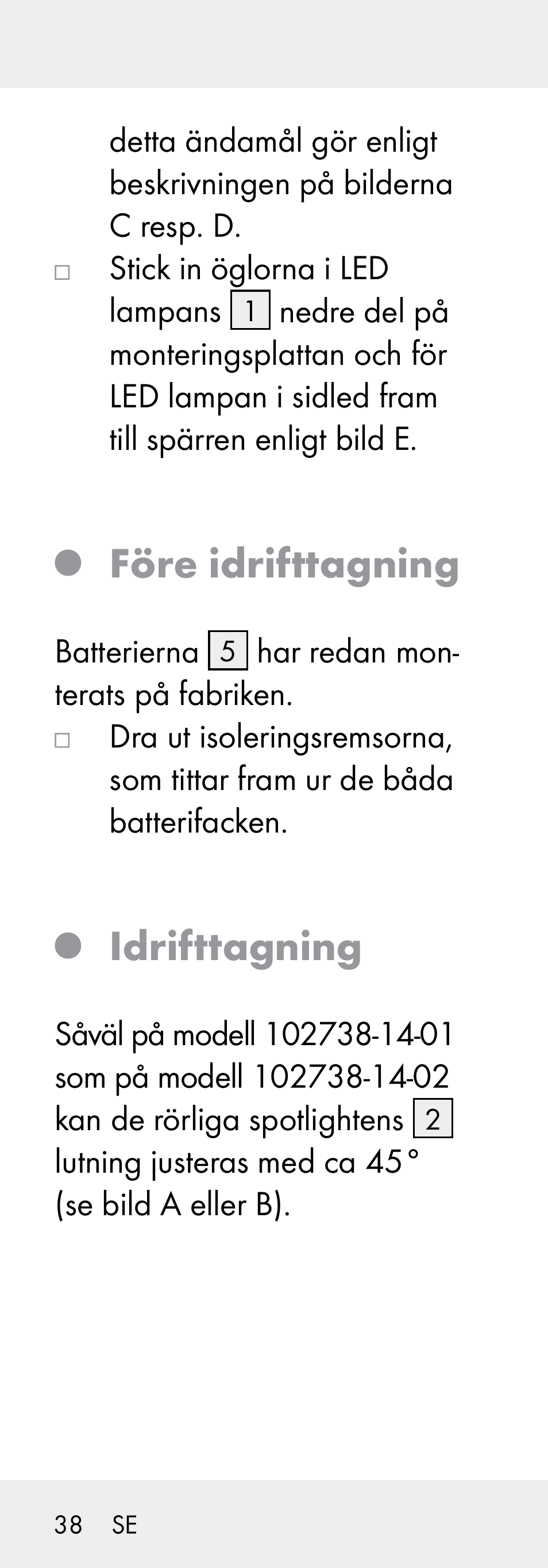 Före idrifttagning, Idrifttagning | Livarno 102738-14-01/ 102738-14-02 User Manual | Page 38 / 102