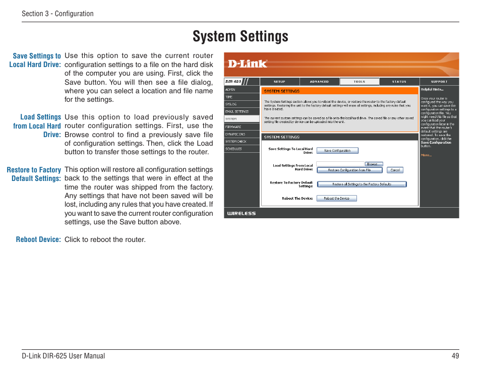 System settings | D-Link DIR-625 User Manual | Page 49 / 94