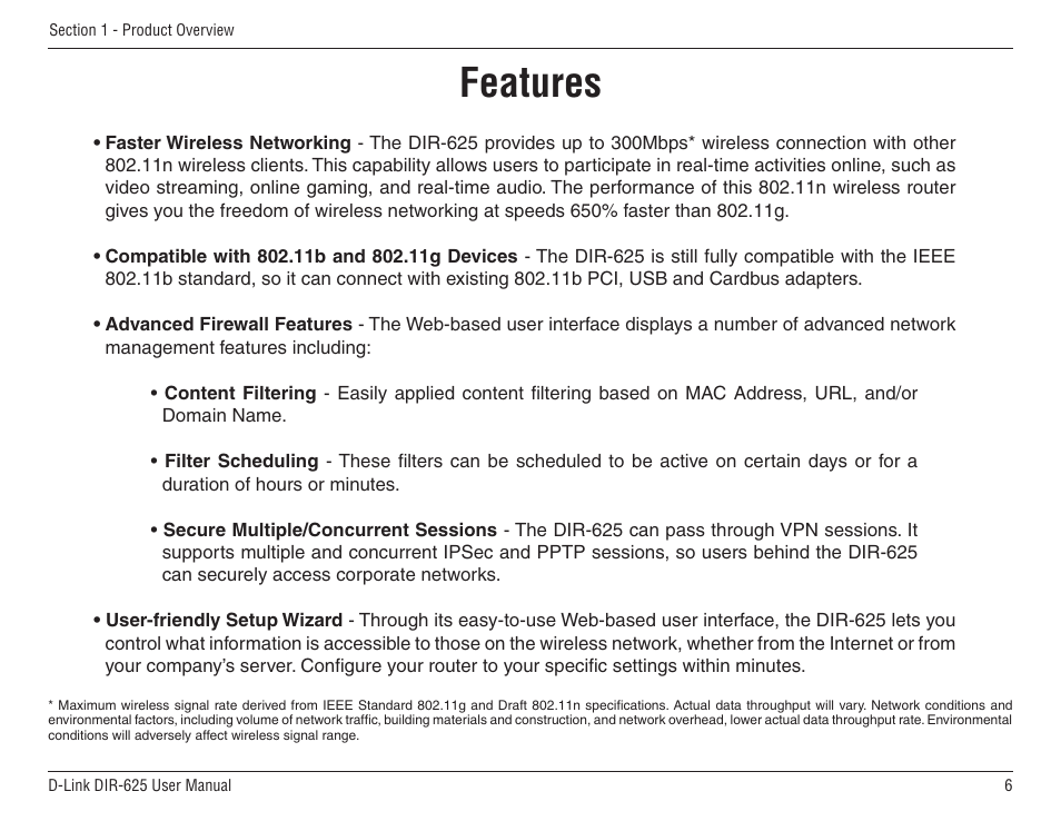 Features | D-Link DIR-625 User Manual | Page 6 / 94