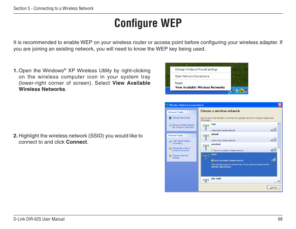 Configure wep | D-Link DIR-625 User Manual | Page 68 / 94