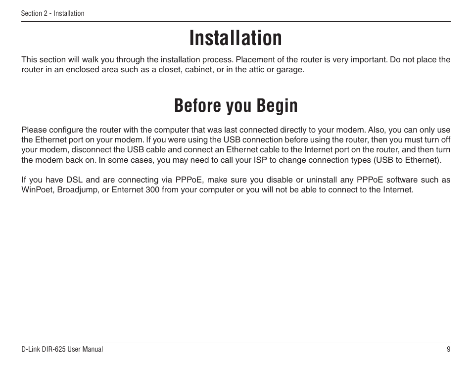 Installation, Before you begin | D-Link DIR-625 User Manual | Page 9 / 94