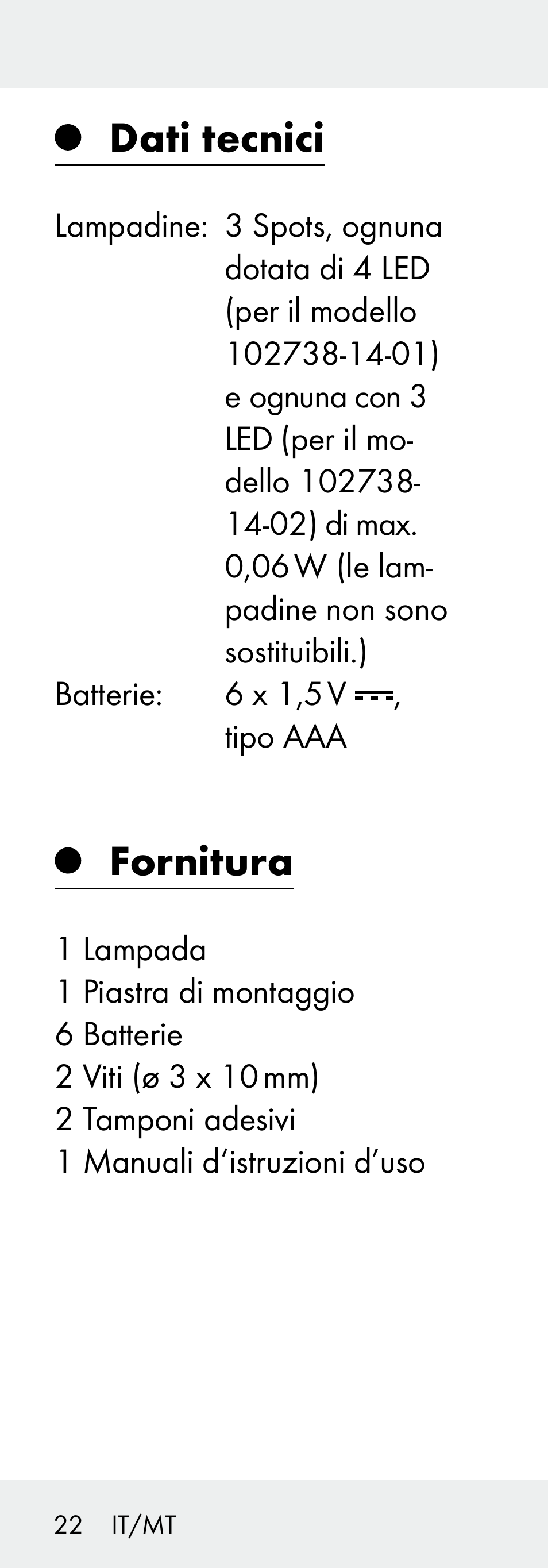 Dati tecnici, Fornitura | Livarno 102738-14-01/ 102738-14-02 User Manual | Page 22 / 78
