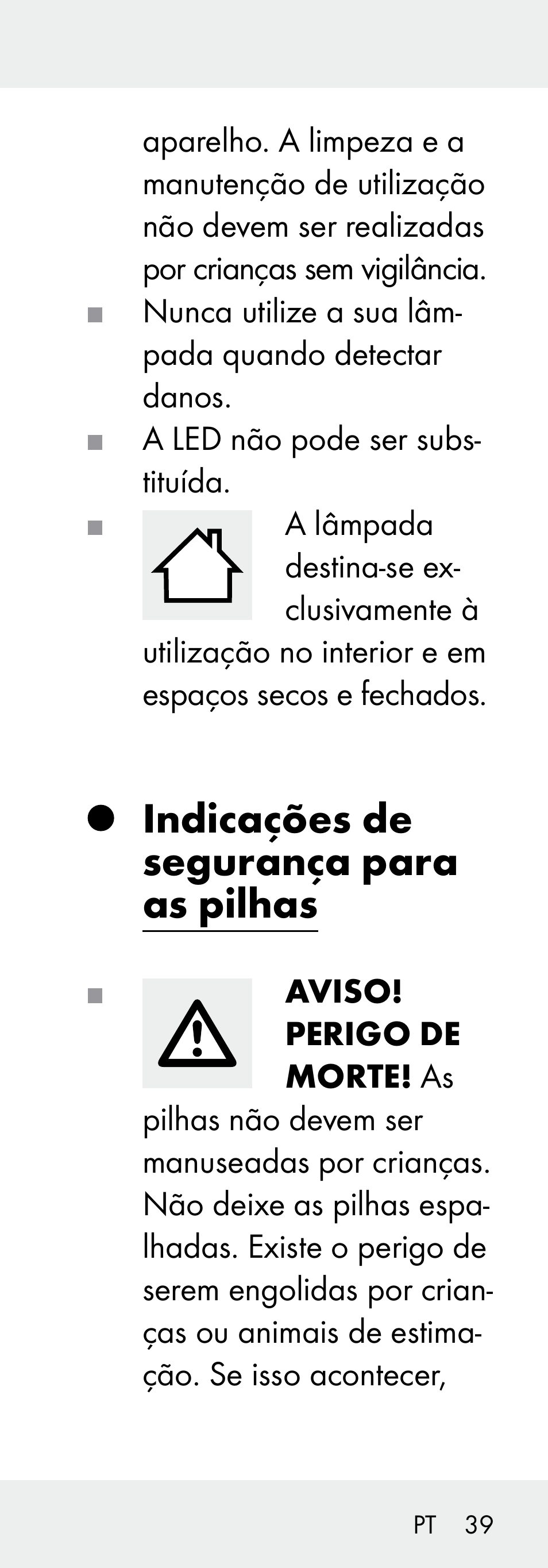 Indicações de segurança para as pilhas | Livarno 102738-14-01/ 102738-14-02 User Manual | Page 39 / 78