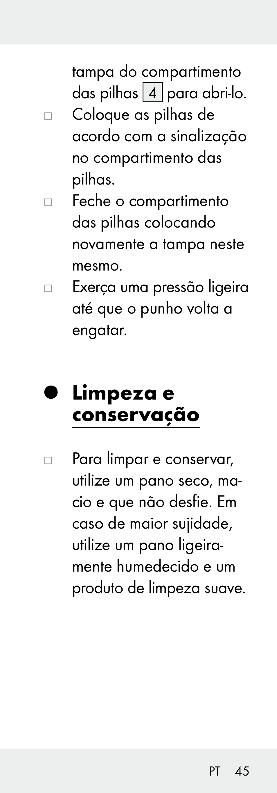 Limpeza e conservação | Livarno 102738-14-01/ 102738-14-02 User Manual | Page 45 / 78