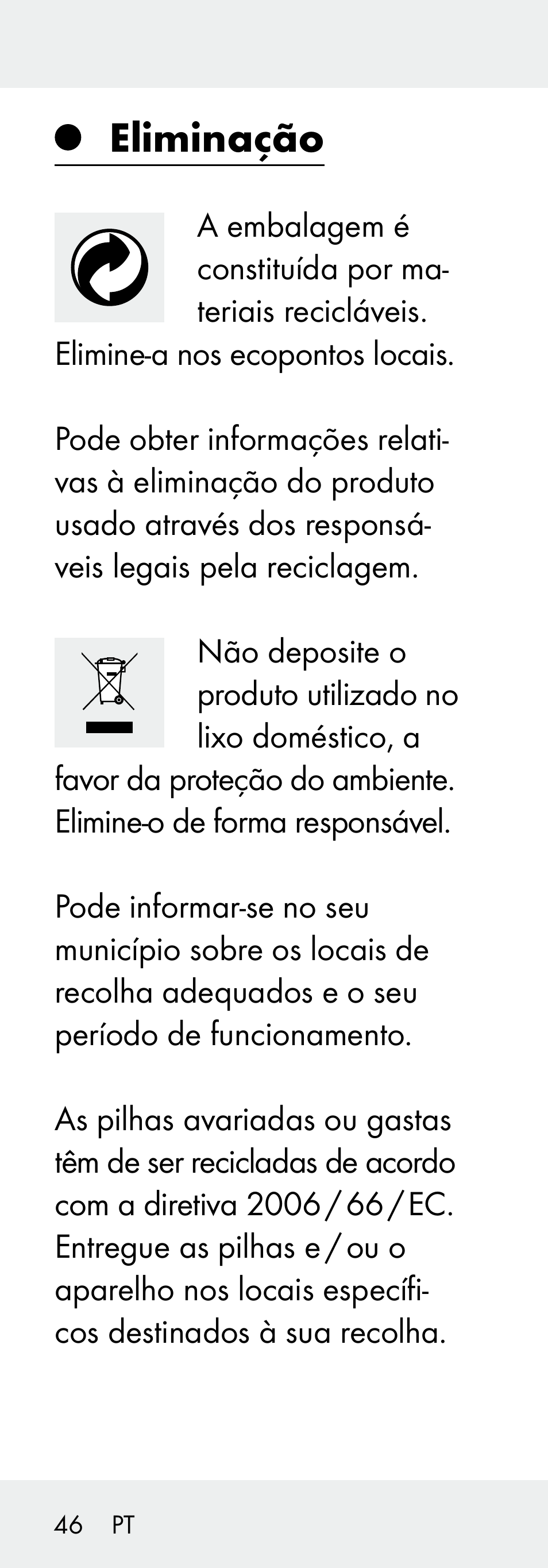 Eliminação | Livarno 102738-14-01/ 102738-14-02 User Manual | Page 46 / 78