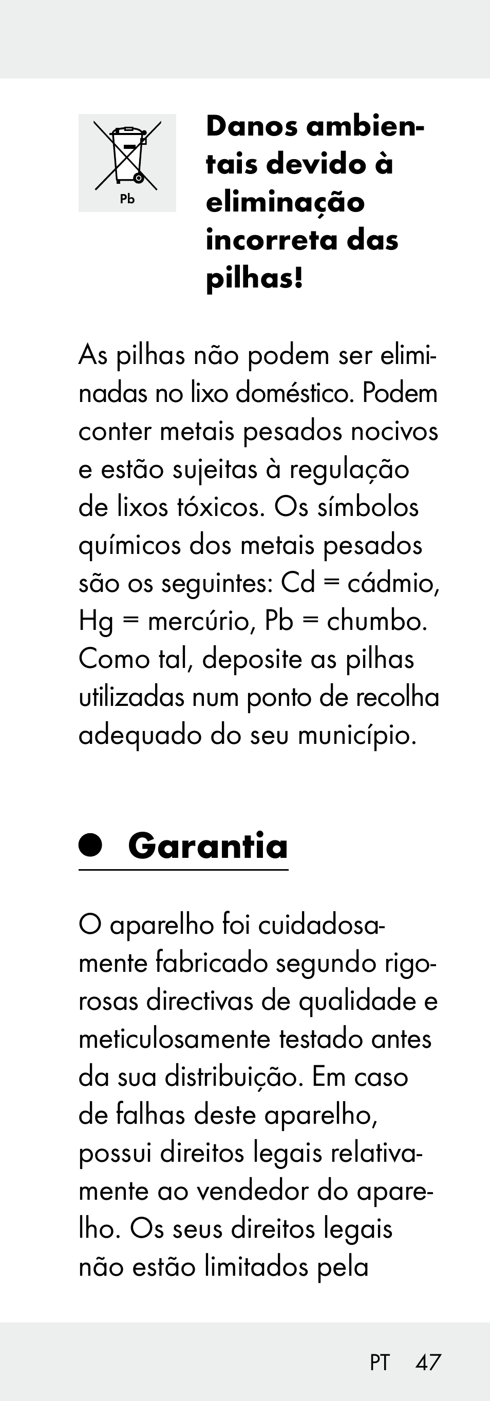 Garantia | Livarno 102738-14-01/ 102738-14-02 User Manual | Page 47 / 78