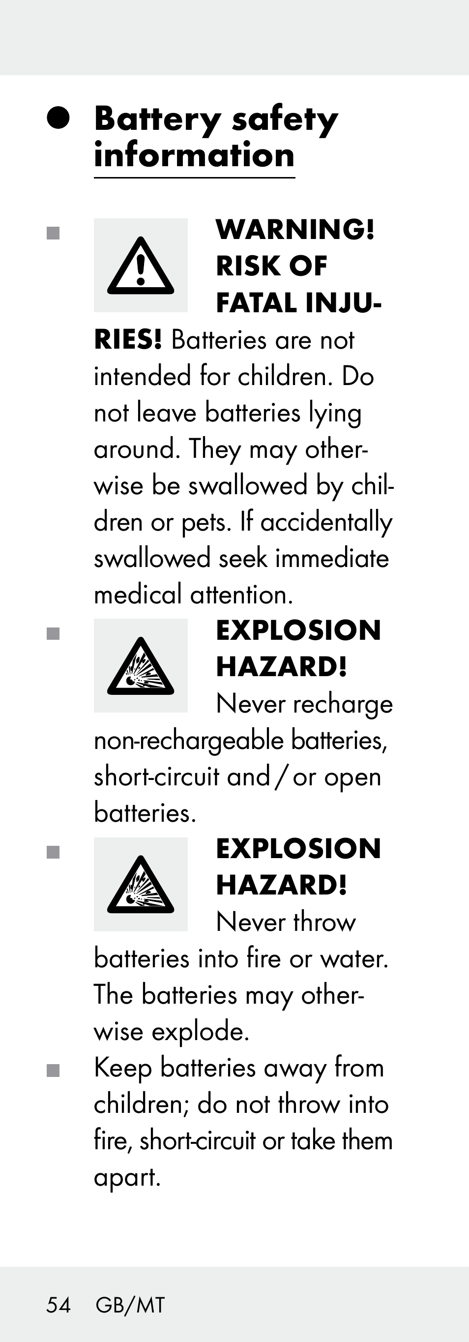 Battery safety information | Livarno 102738-14-01/ 102738-14-02 User Manual | Page 54 / 78