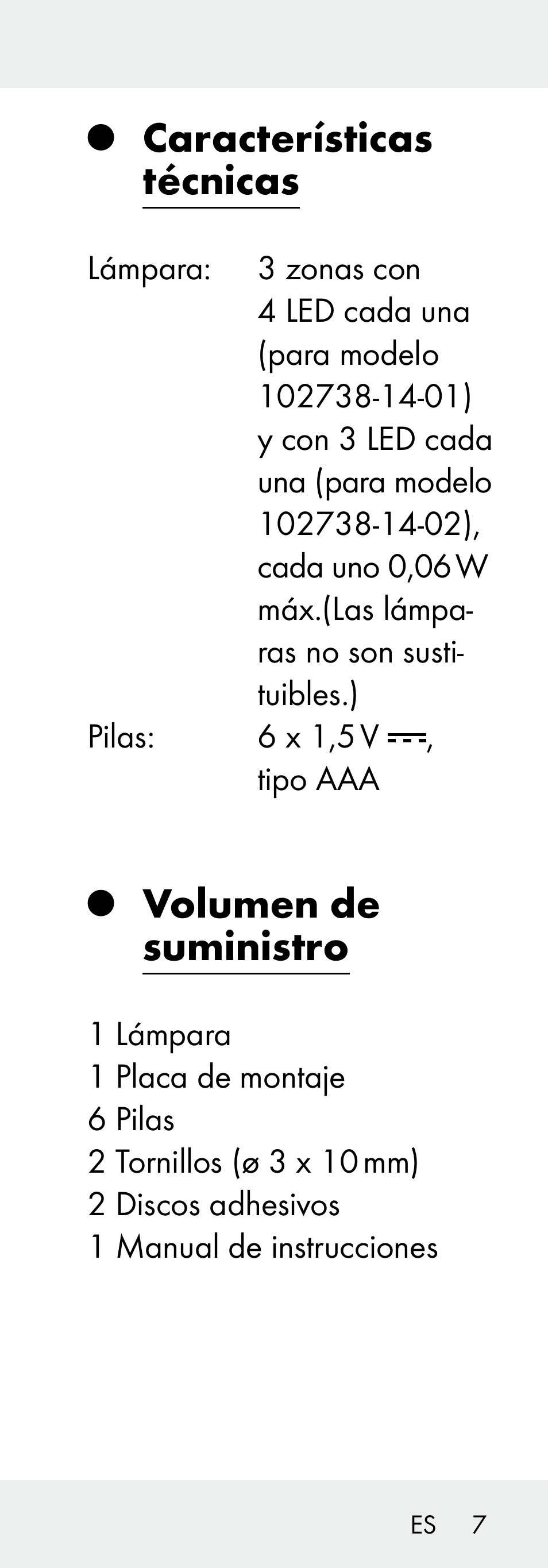 Características técnicas, Volumen de suministro | Livarno 102738-14-01/ 102738-14-02 User Manual | Page 7 / 78