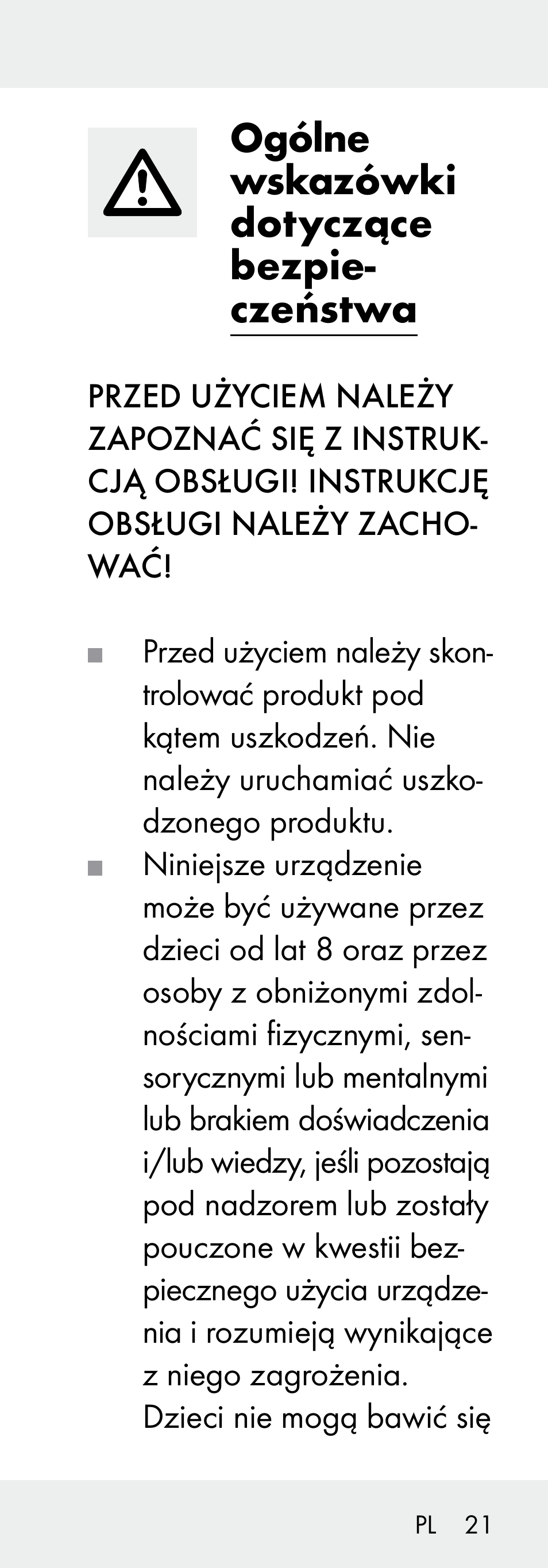 Ogólne wskazówki dotyczące bezpie- czeństwa | Livarno 102738-14-01/ 102738-14-02 User Manual | Page 21 / 104