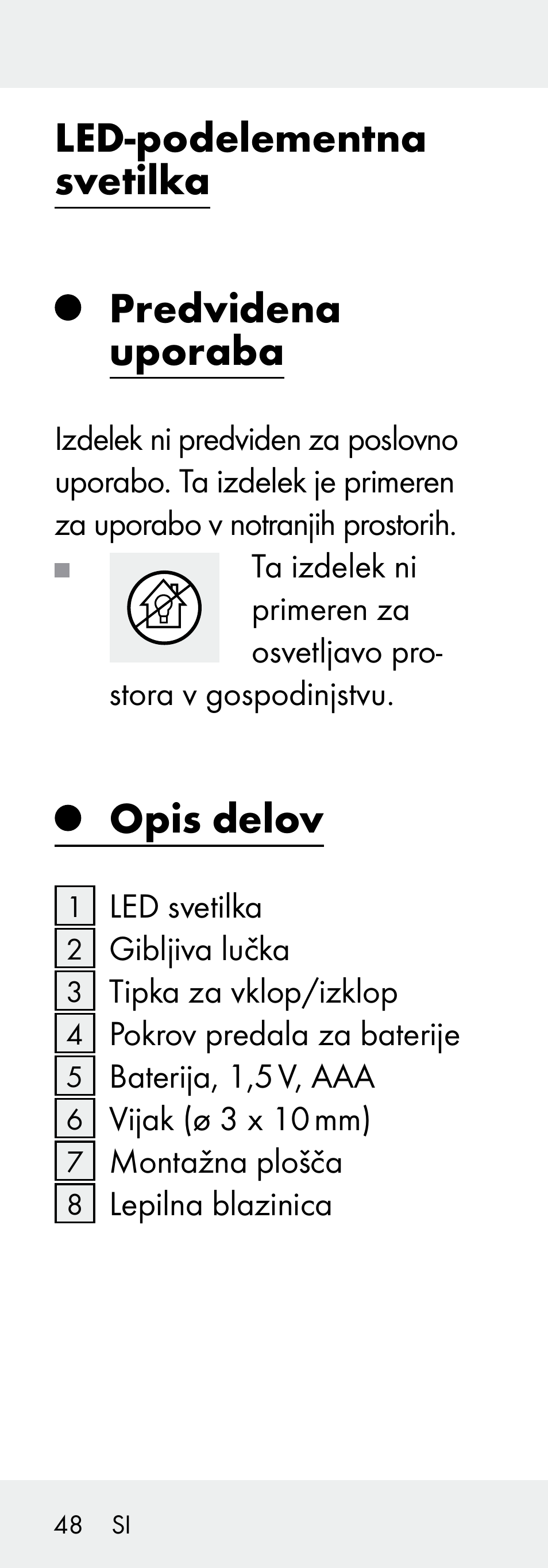 Led-podelementna svetilka predvidena uporaba, Opis delov | Livarno 102738-14-01/ 102738-14-02 User Manual | Page 48 / 104