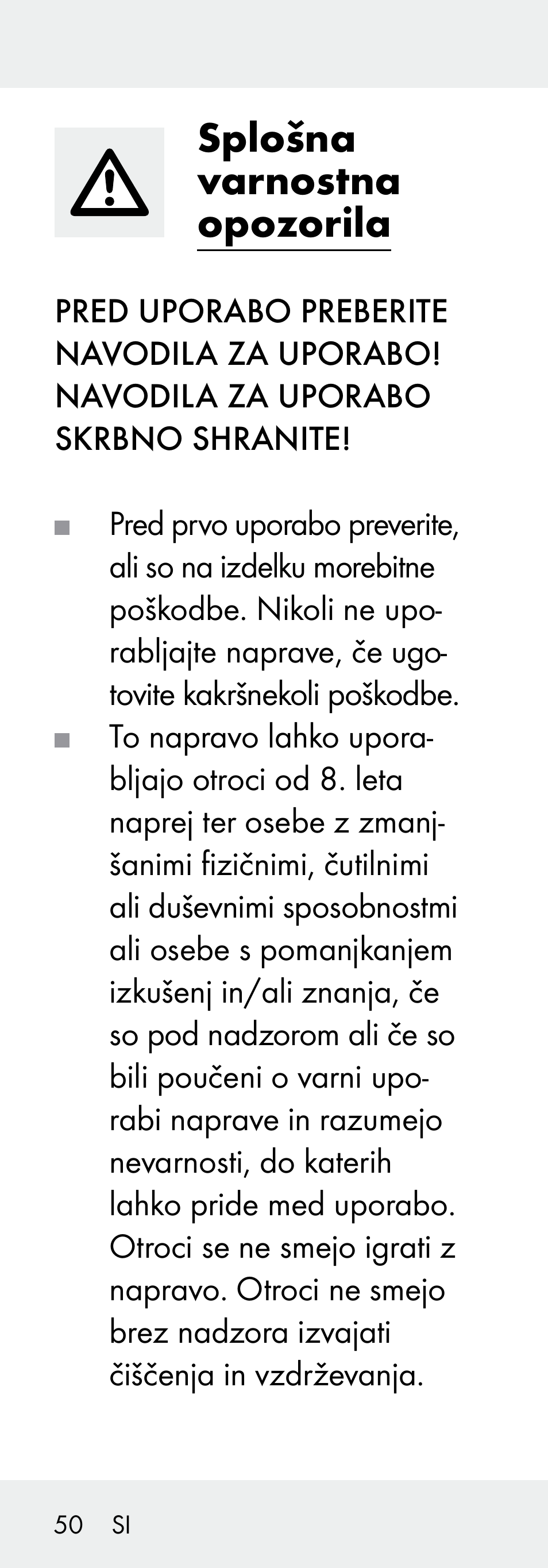 Splošna varnostna opozorila | Livarno 102738-14-01/ 102738-14-02 User Manual | Page 50 / 104