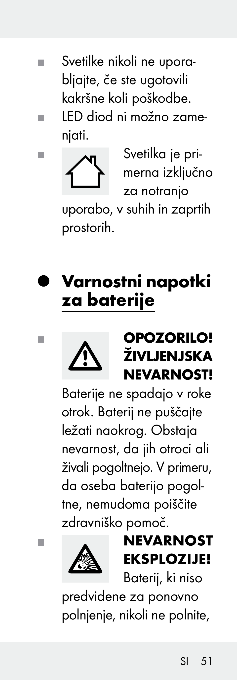 Varnostni napotki za baterije | Livarno 102738-14-01/ 102738-14-02 User Manual | Page 51 / 104