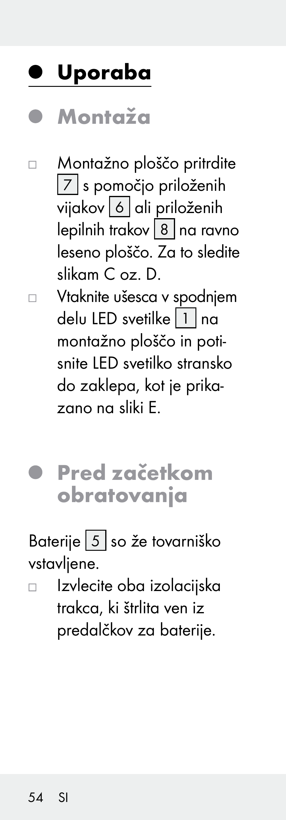 Uporaba montaža, Pred začetkom obratovanja | Livarno 102738-14-01/ 102738-14-02 User Manual | Page 54 / 104