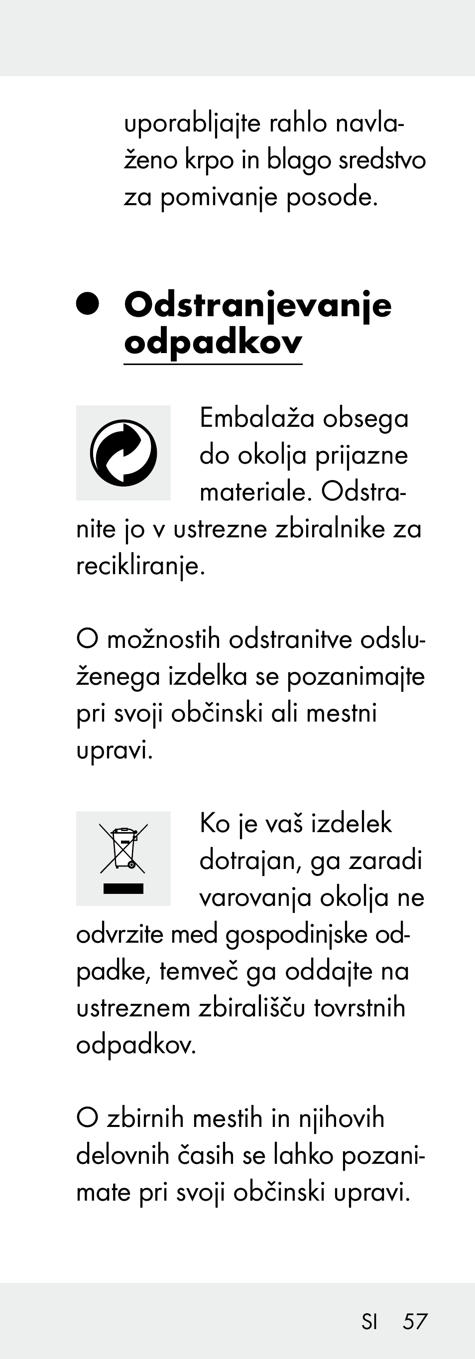 Odstranjevanje odpadkov | Livarno 102738-14-01/ 102738-14-02 User Manual | Page 57 / 104