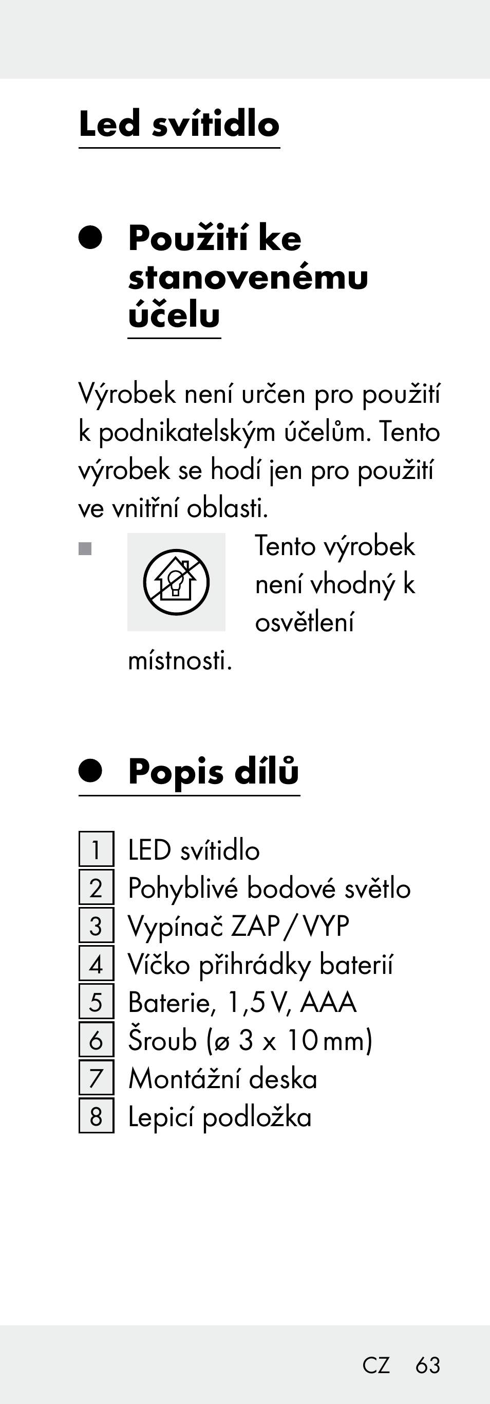 Led svítidlo použití ke stanovenému účelu, Popis dílů | Livarno 102738-14-01/ 102738-14-02 User Manual | Page 63 / 104