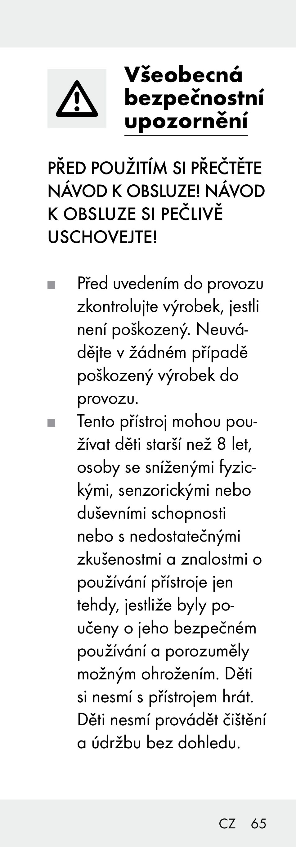 Všeobecná bezpečnostní upozornění | Livarno 102738-14-01/ 102738-14-02 User Manual | Page 65 / 104