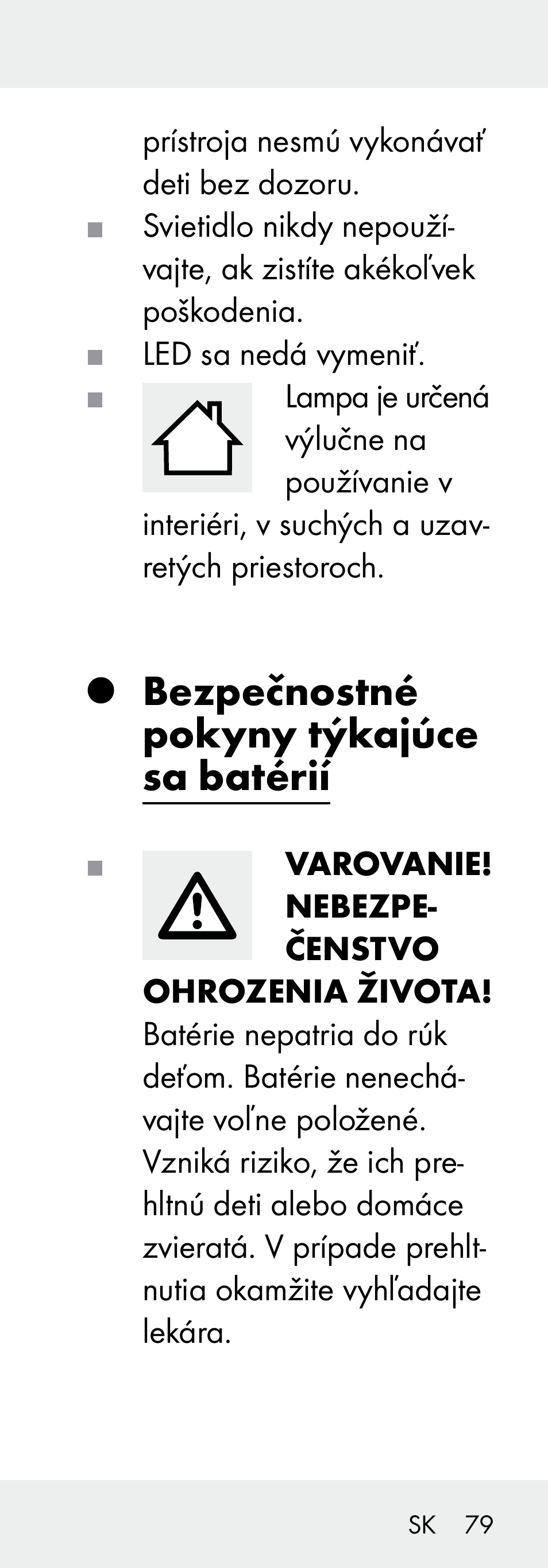 Bezpečnostné pokyny týkajúce sa batérií | Livarno 102738-14-01/ 102738-14-02 User Manual | Page 79 / 104