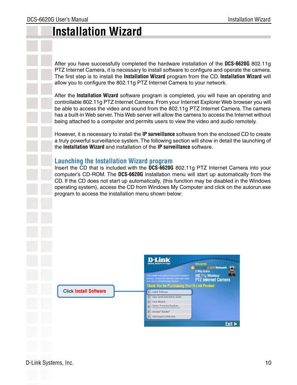 Installation wizard | D-Link DCS-6620G User Manual | Page 10 / 145