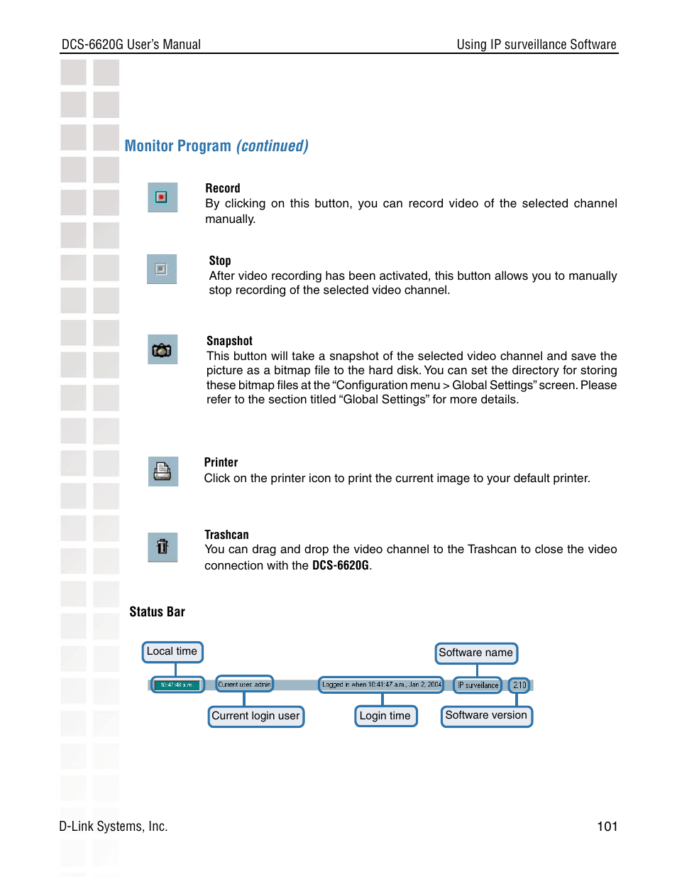 Monitor program (continued) | D-Link DCS-6620G User Manual | Page 101 / 145
