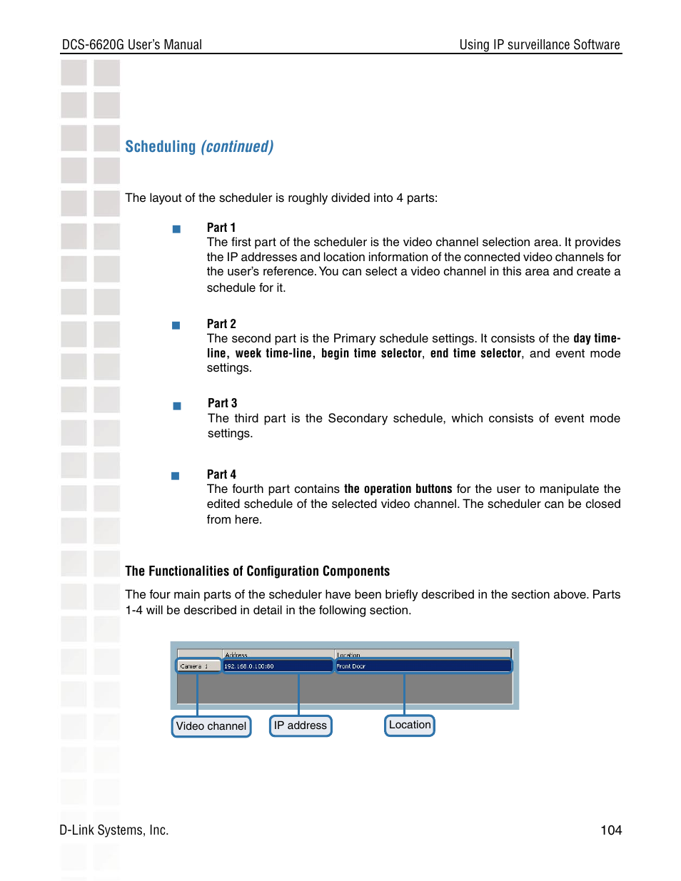 Scheduling (continued) | D-Link DCS-6620G User Manual | Page 104 / 145