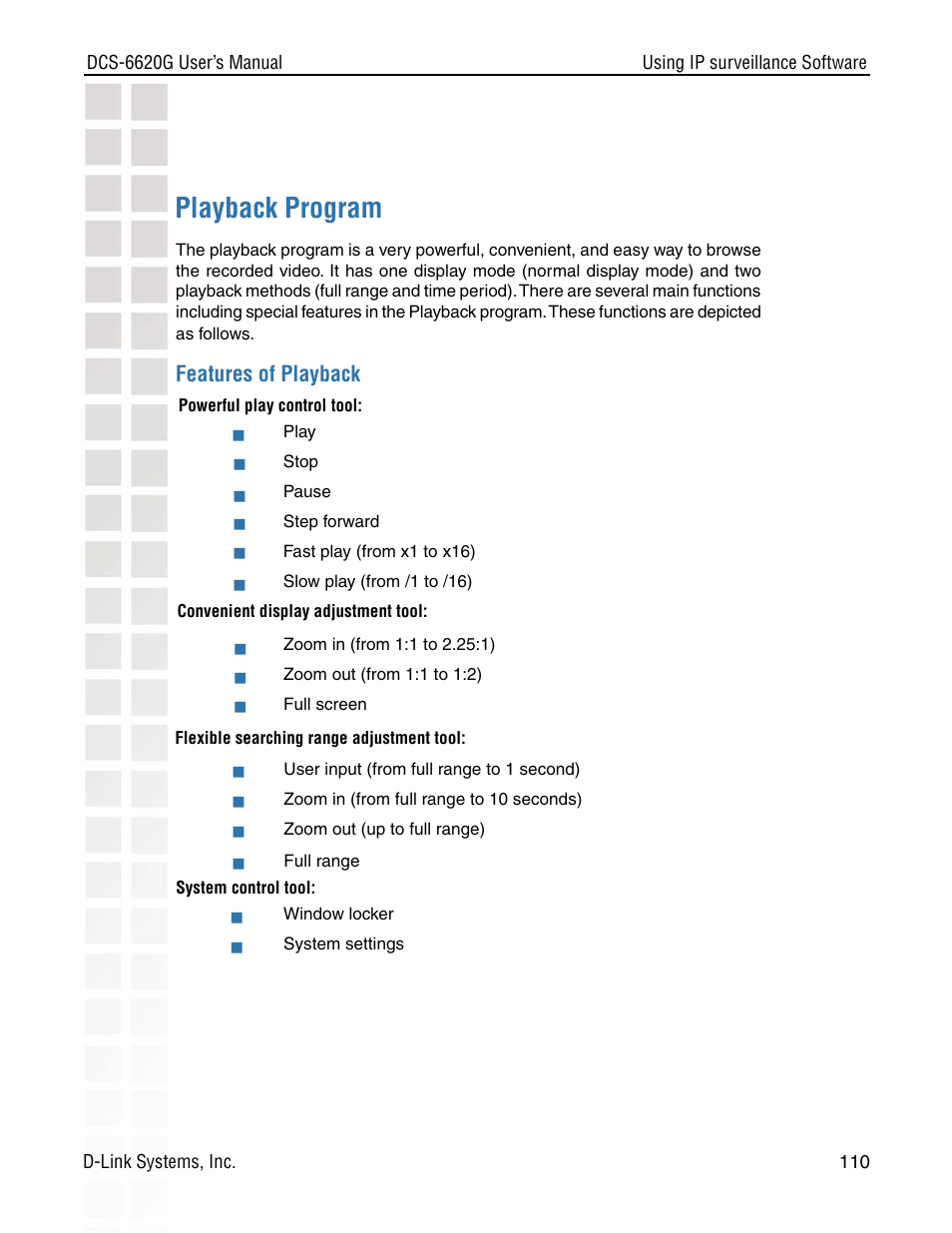 Playback program | D-Link DCS-6620G User Manual | Page 110 / 145