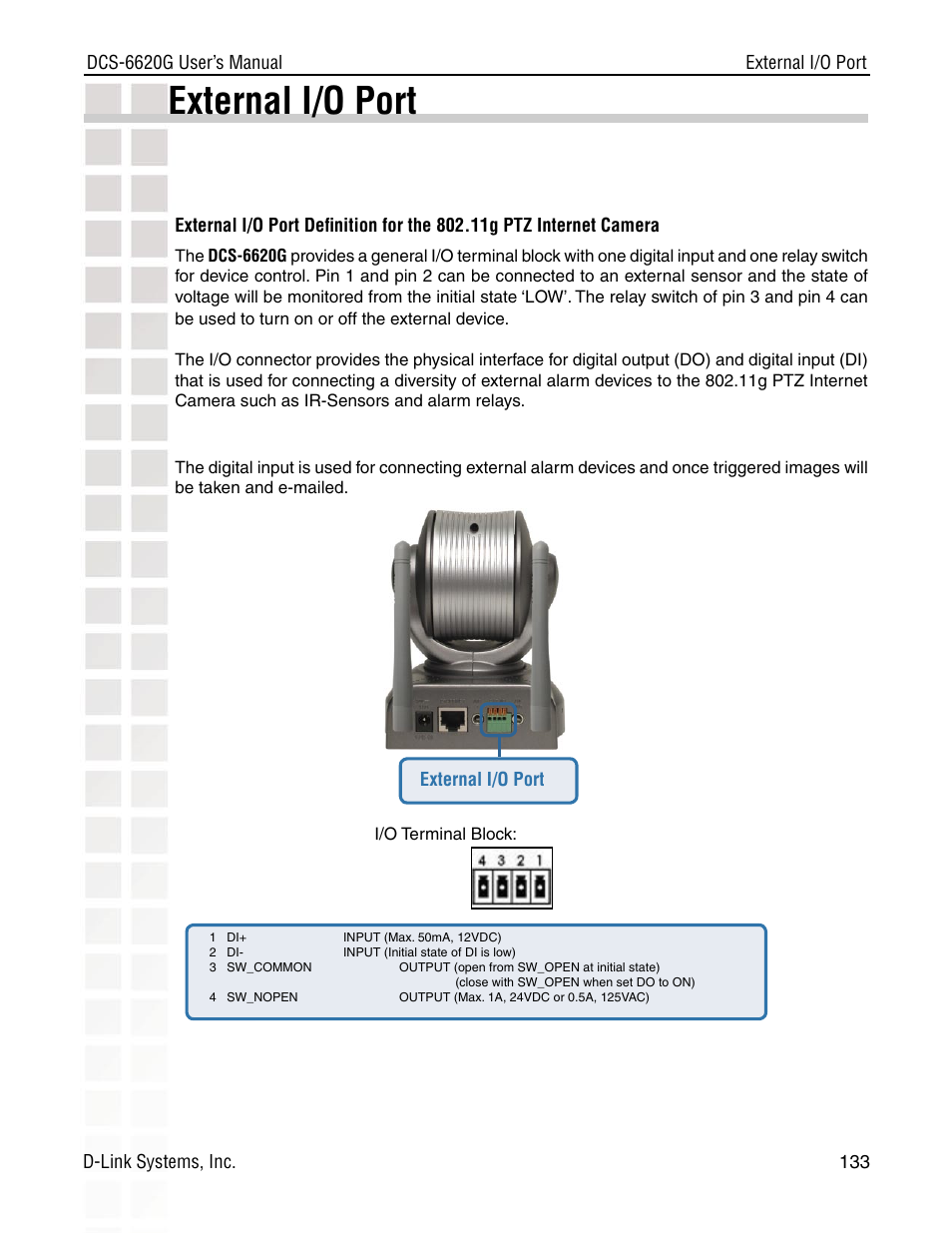 External i/o port | D-Link DCS-6620G User Manual | Page 133 / 145