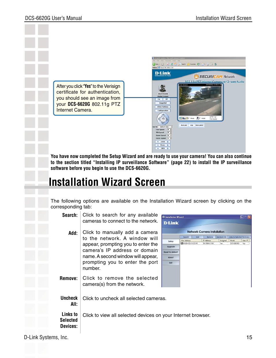 Installation wizard screen | D-Link DCS-6620G User Manual | Page 15 / 145