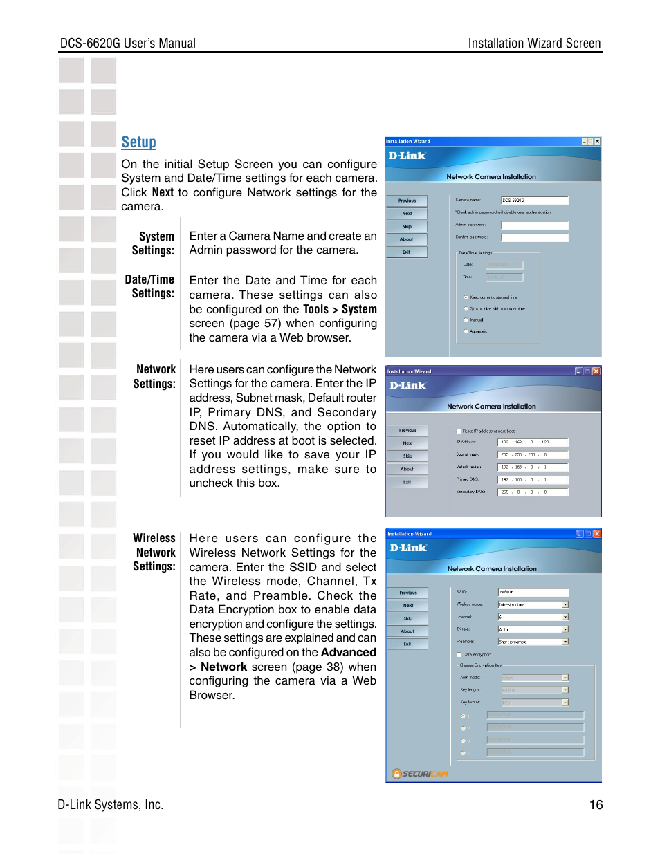 Setup | D-Link DCS-6620G User Manual | Page 16 / 145