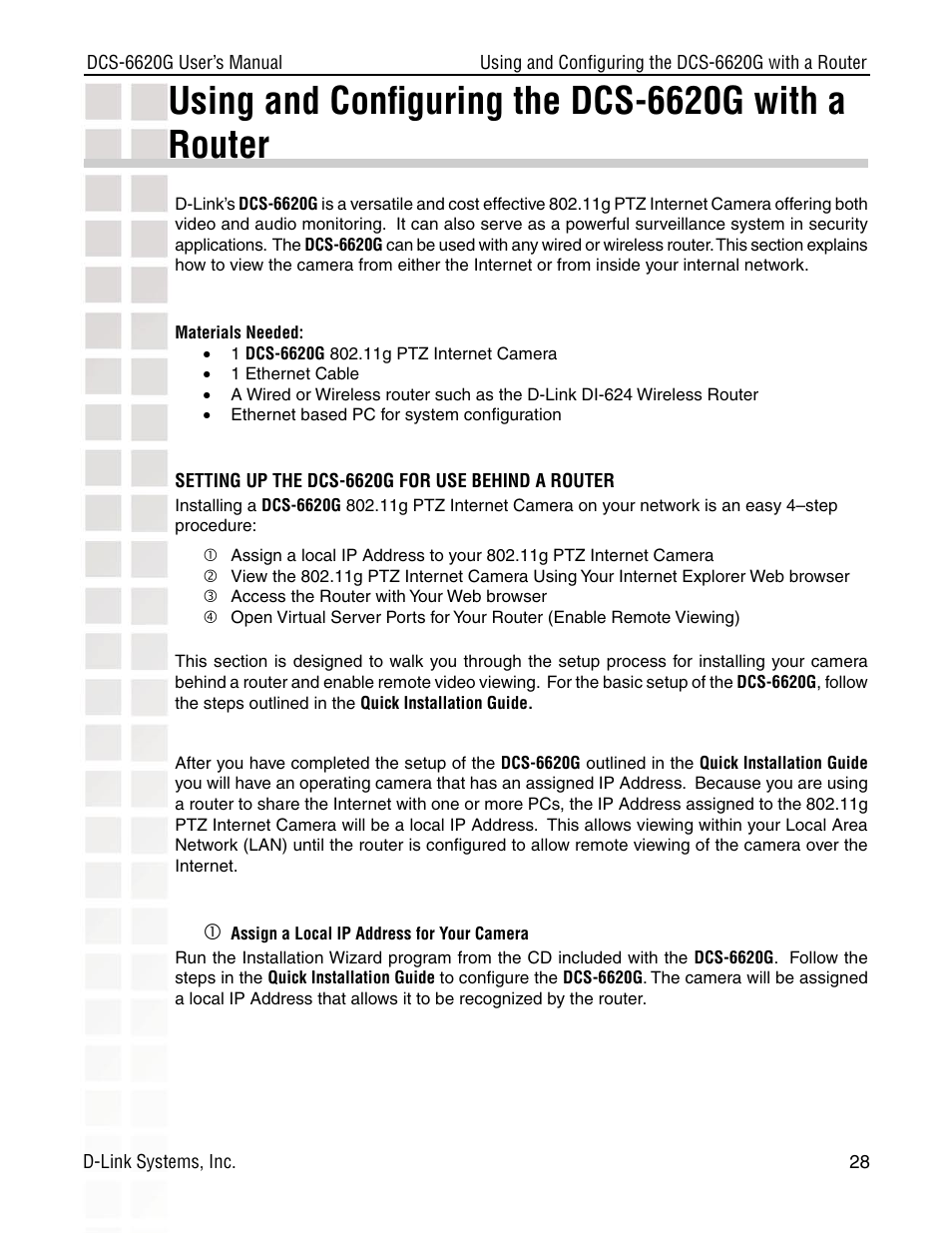 Using and conﬁguring the dcs-6620g with a router | D-Link DCS-6620G User Manual | Page 28 / 145