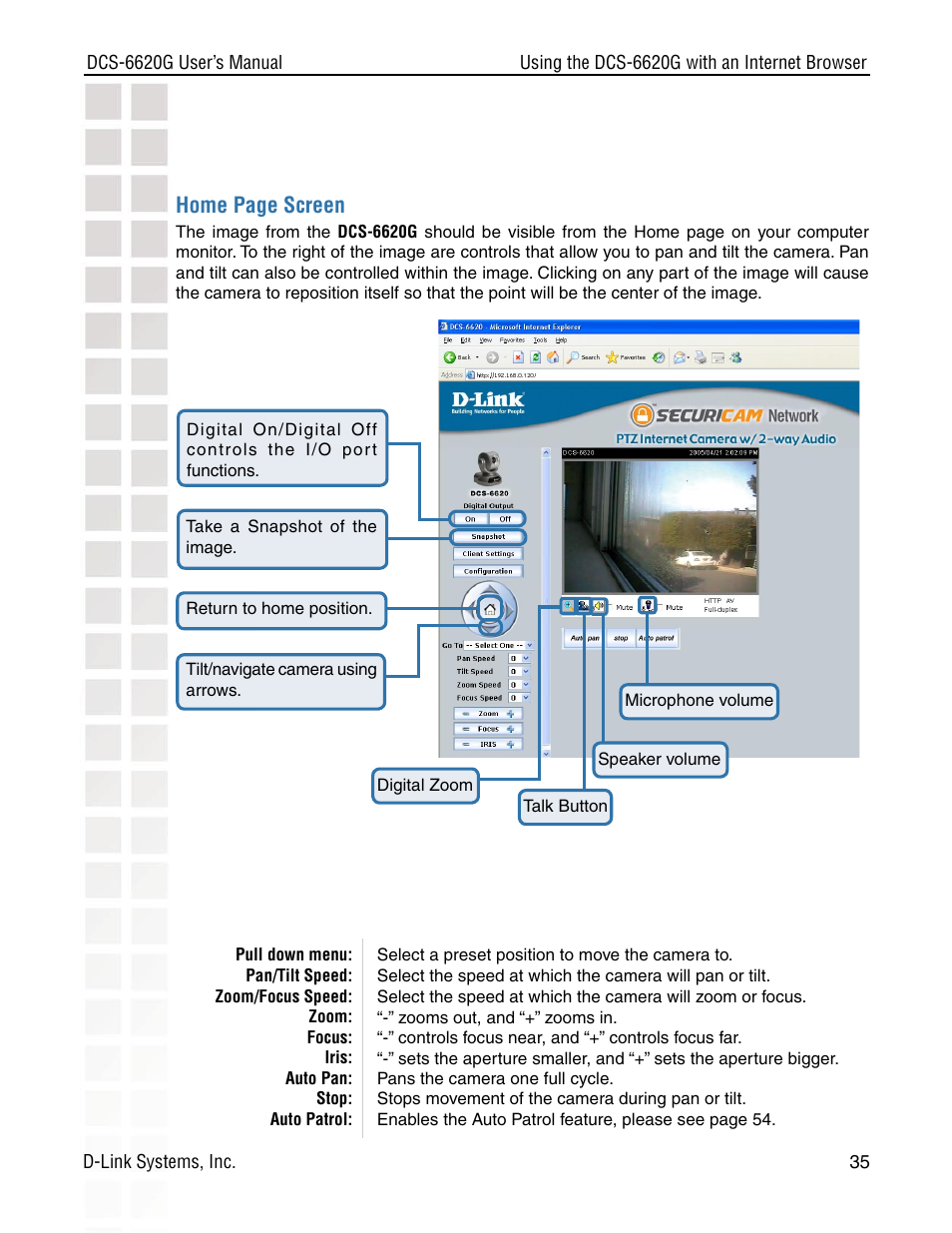 Home page screen | D-Link DCS-6620G User Manual | Page 35 / 145