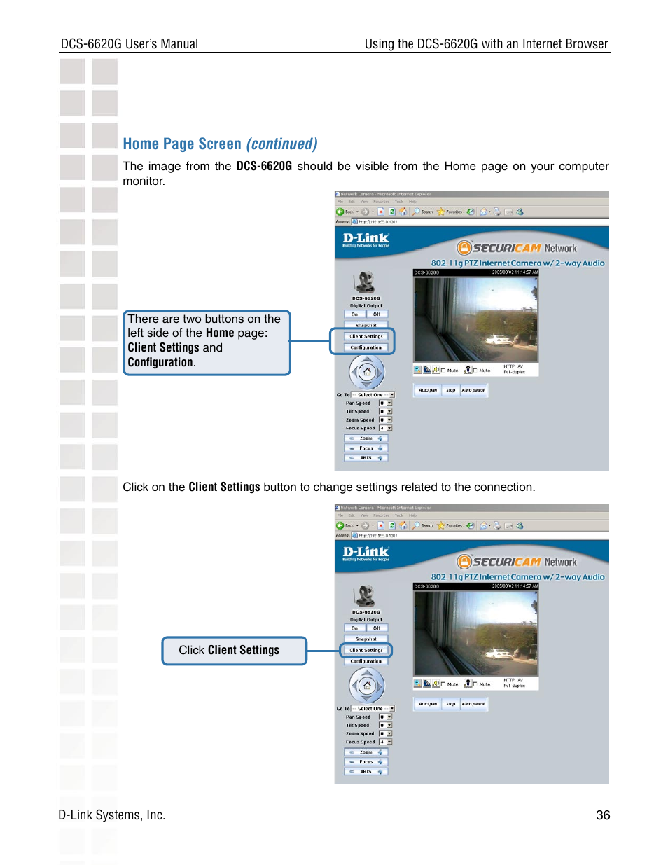 Home page screen (continued) | D-Link DCS-6620G User Manual | Page 36 / 145
