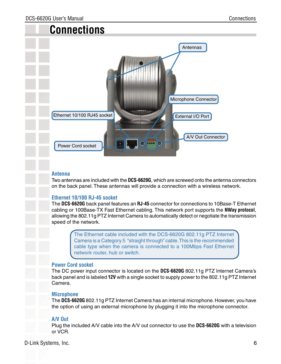 Connections | D-Link DCS-6620G User Manual | Page 6 / 145