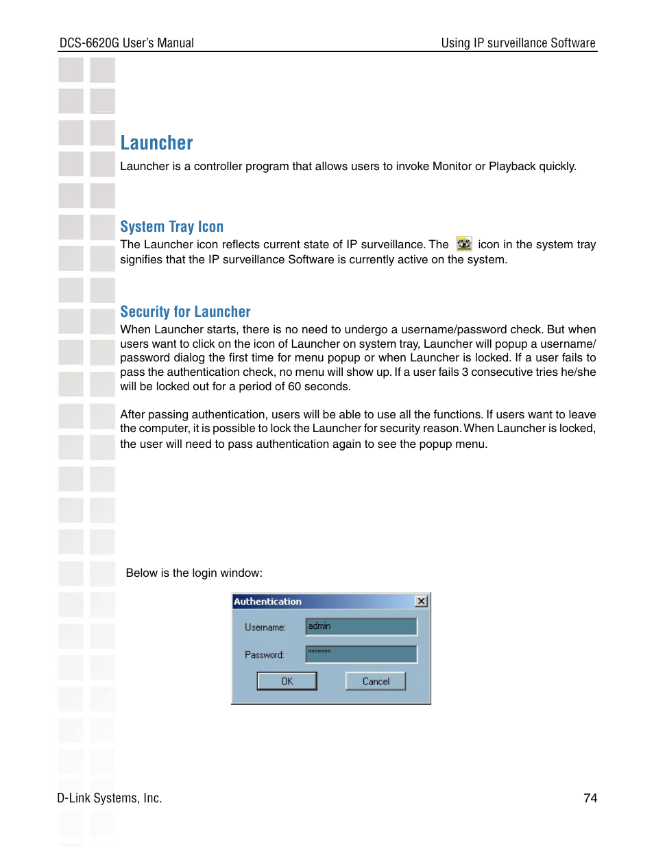 Launcher | D-Link DCS-6620G User Manual | Page 74 / 145