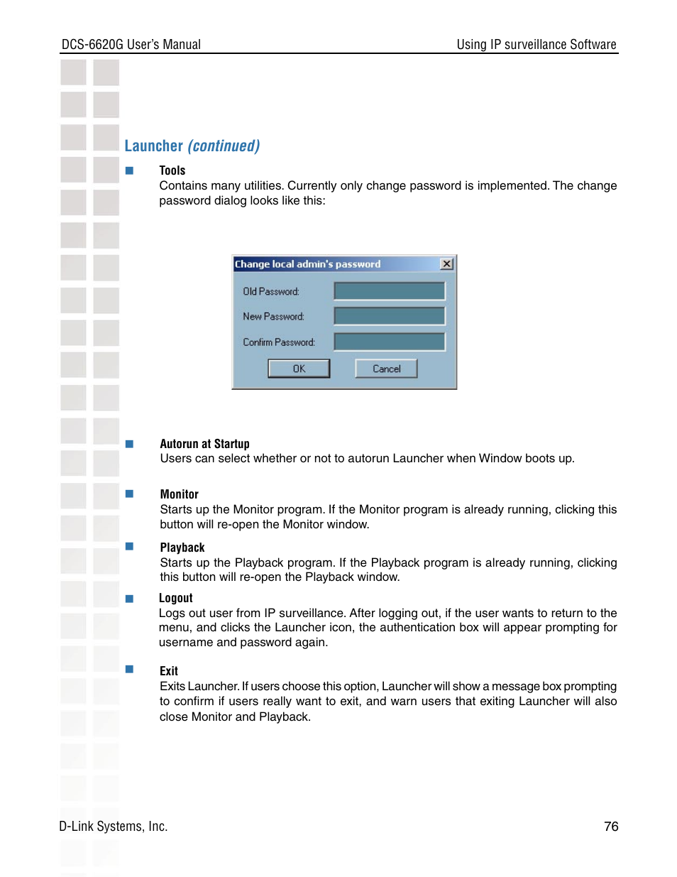 Launcher (continued) | D-Link DCS-6620G User Manual | Page 76 / 145