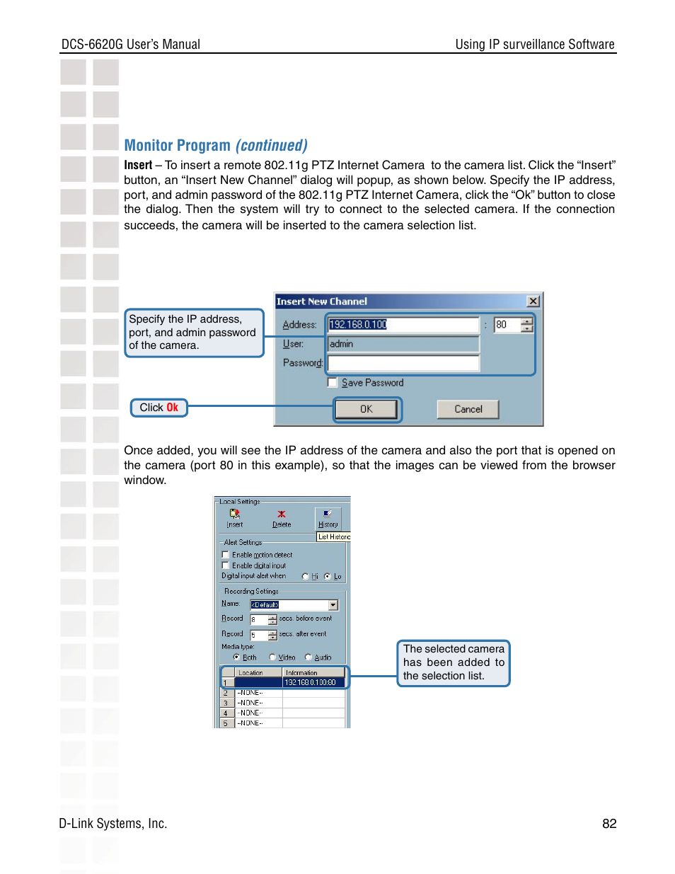 Monitor program (continued) | D-Link DCS-6620G User Manual | Page 82 / 145