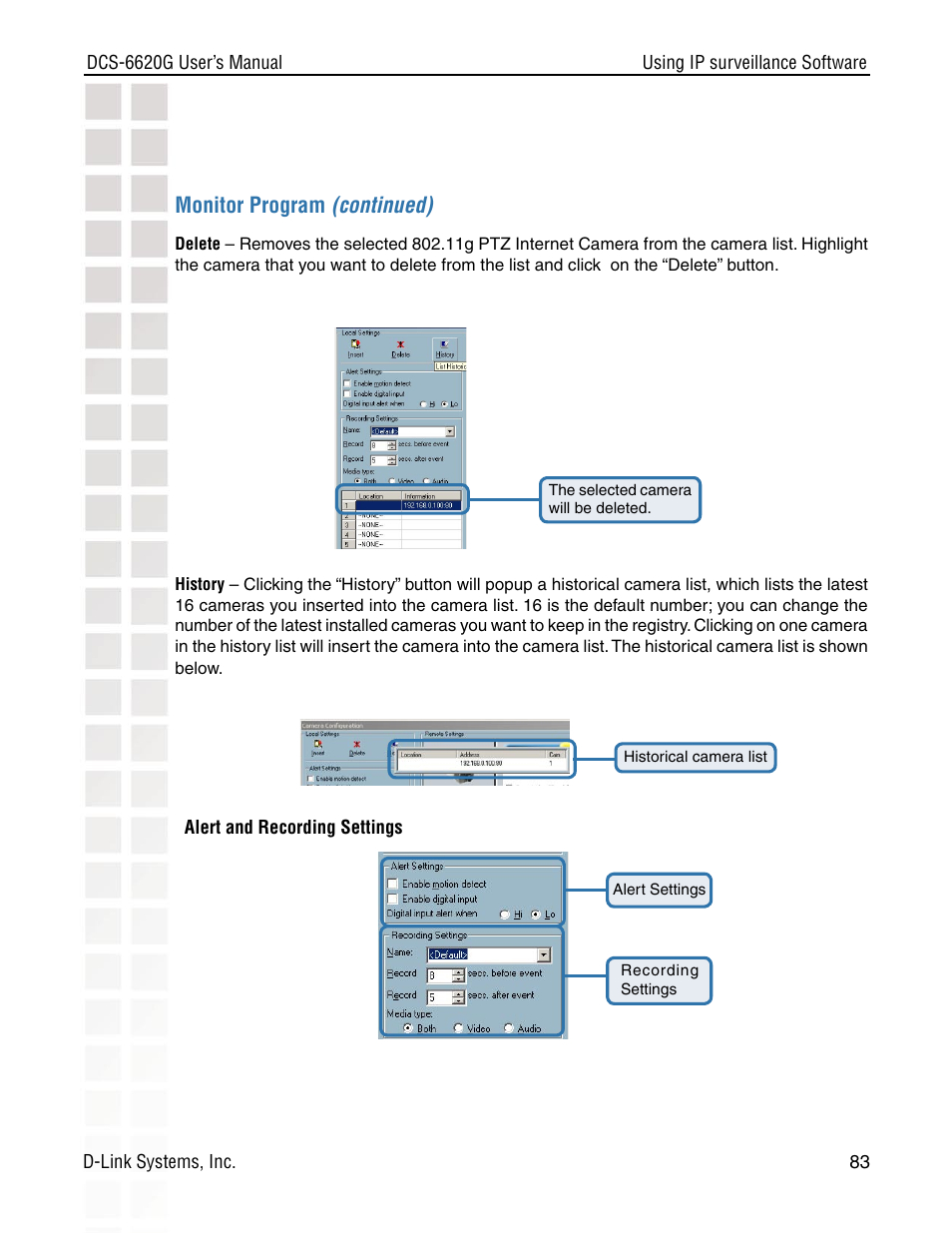 Monitor program (continued) | D-Link DCS-6620G User Manual | Page 83 / 145