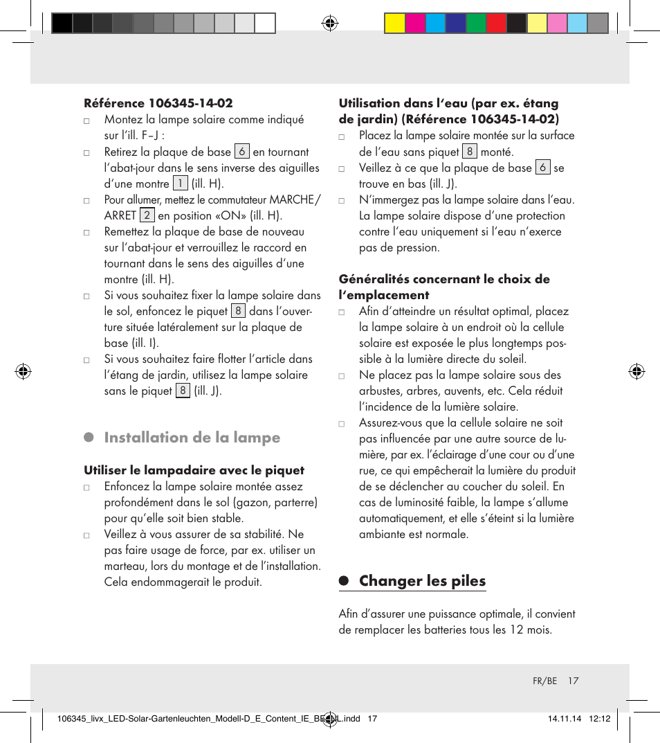 Installation de la lampe, Changer les piles | Livarno 106345-14-01/106345-14-02 User Manual | Page 17 / 37