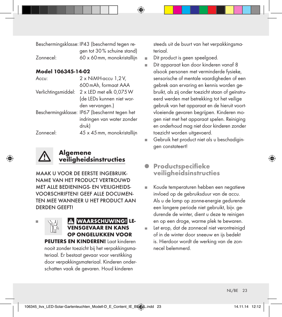 Algemene veiligheidsinstructies, Productspecifieke veiligheidsinstructies | Livarno 106345-14-01/106345-14-02 User Manual | Page 23 / 37