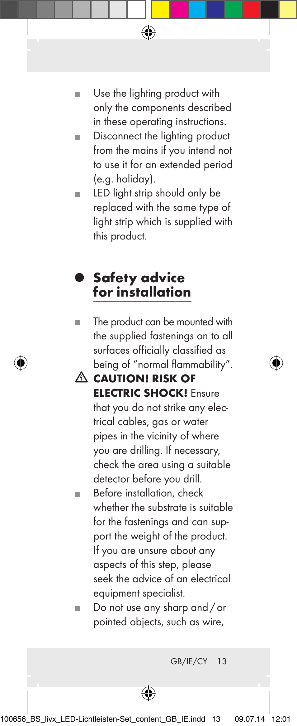 Safety advice for installation | Livarno 100656-14-01/ 100656-14-02 User Manual | Page 13 / 32