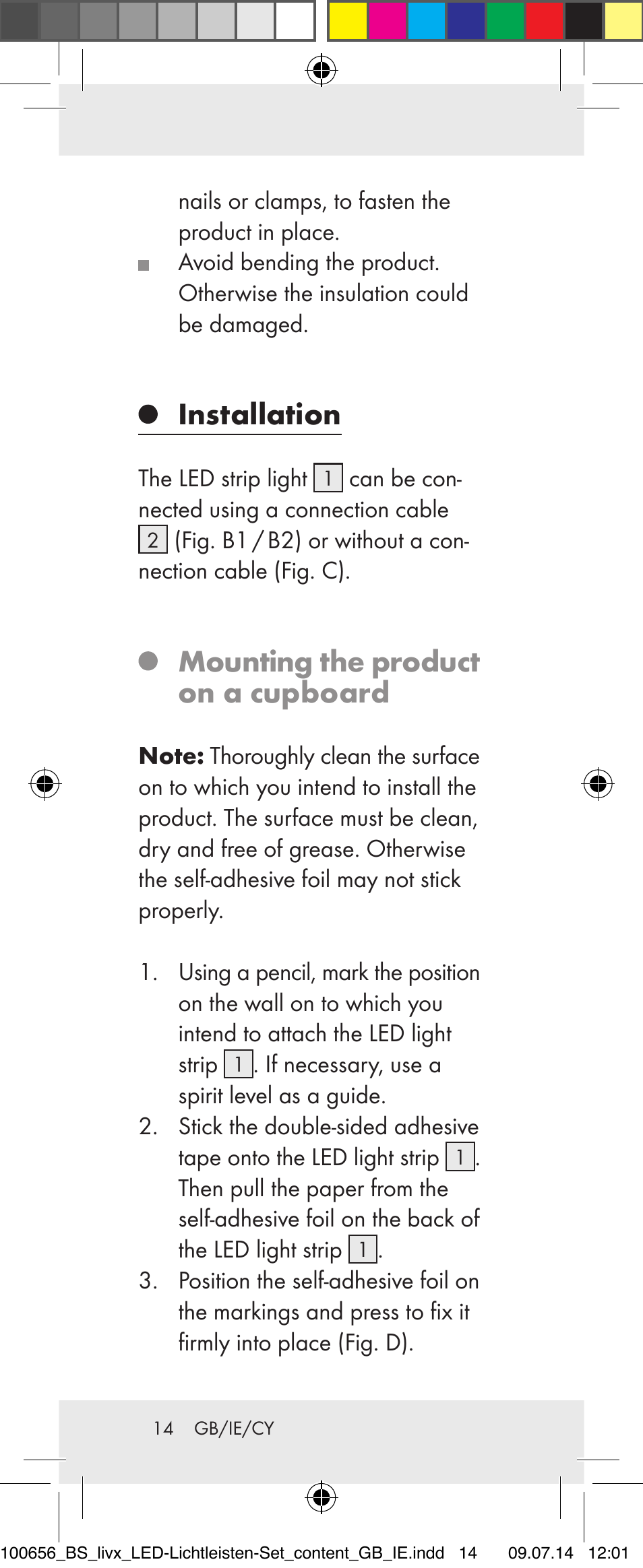 Installation, Mounting the product on a cupboard | Livarno 100656-14-01/ 100656-14-02 User Manual | Page 14 / 32