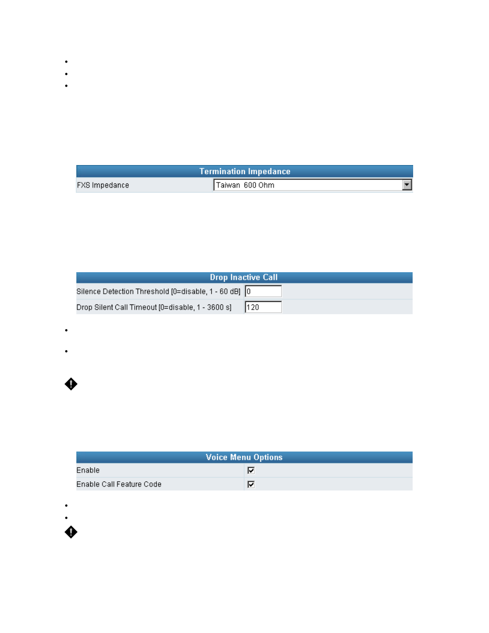 Termination impedance, Drop inactive call, Voice menu options | D-Link VOIP TA DVG-5112S User Manual | Page 34 / 62