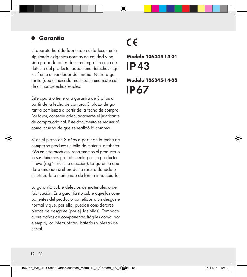 Garantía | Livarno 106345-14-01/106345-14-02 User Manual | Page 12 / 37