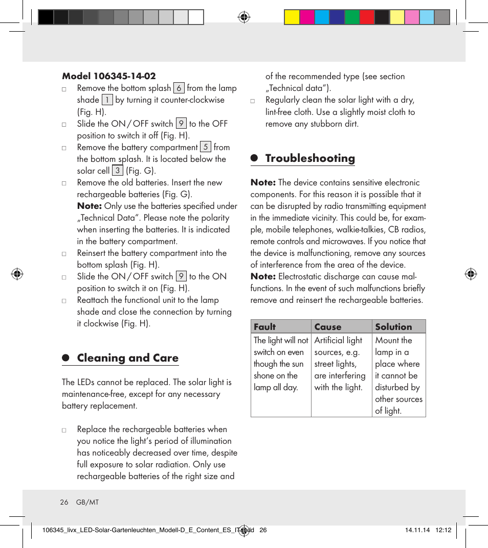 Cleaning and care, Troubleshooting | Livarno 106345-14-01/106345-14-02 User Manual | Page 26 / 37